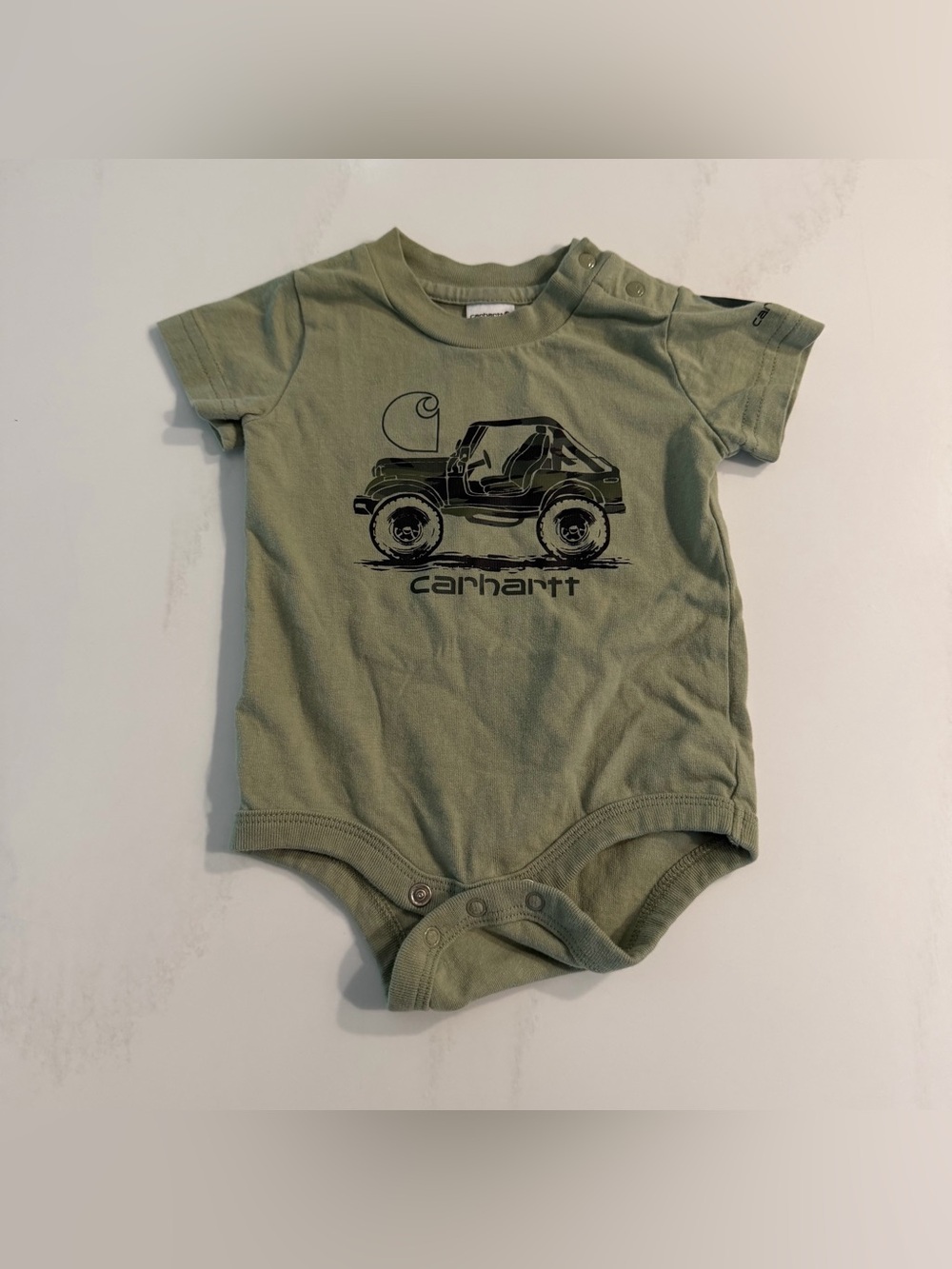 Carhartt Green Jeep Graphic Baby One-Piece